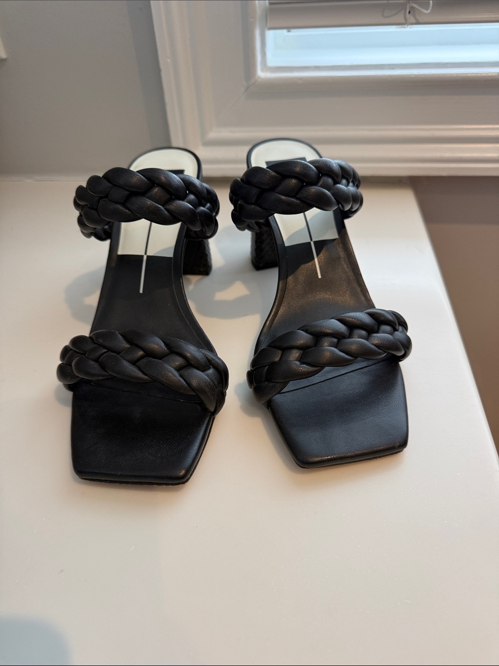Dolce Vita Black Braided Double-Strap Heeled Sandals